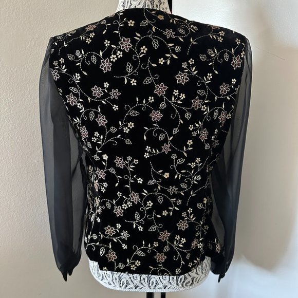 Vintage Sears Women's Another Thyme Black Gold Embroidered Velvet Sheer Sleeve. - Picture 5 of 10
